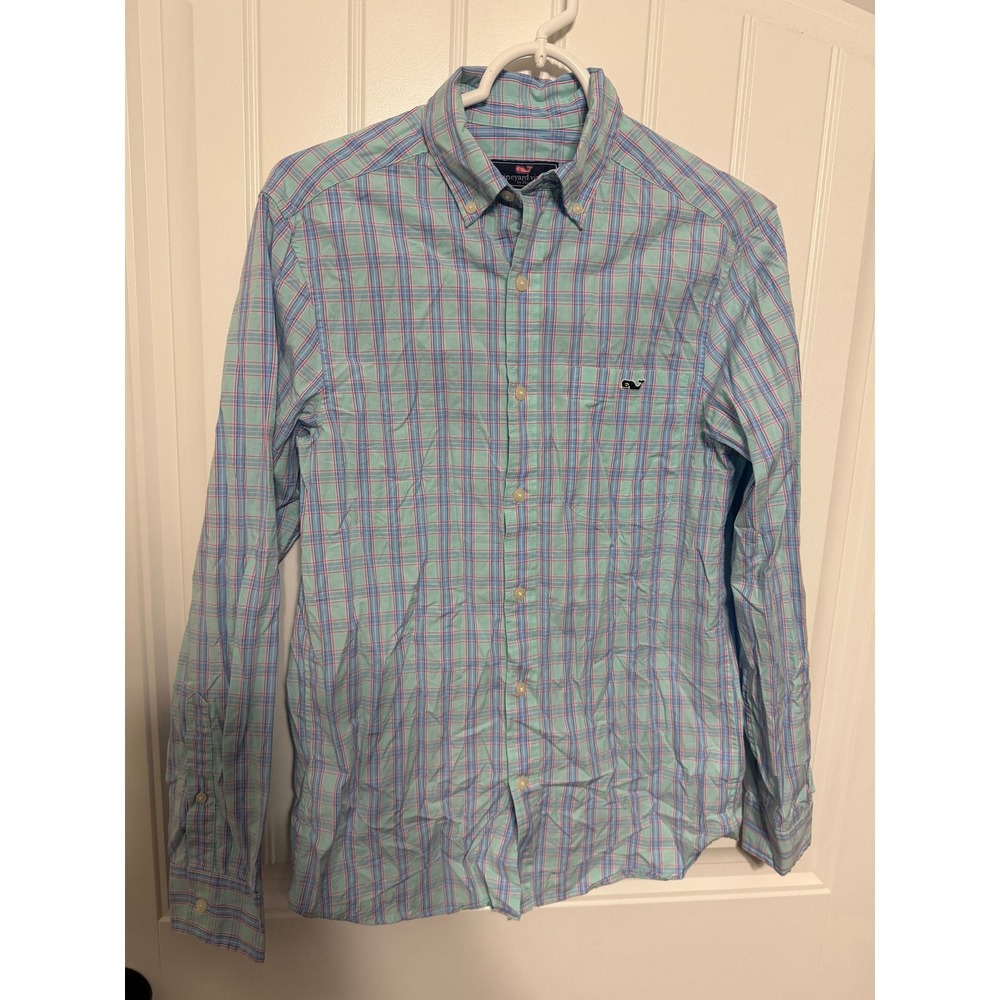 Vineyard Vines Button Down Mens XS Blue Pink Plaid Classic Fit Stretch EUC